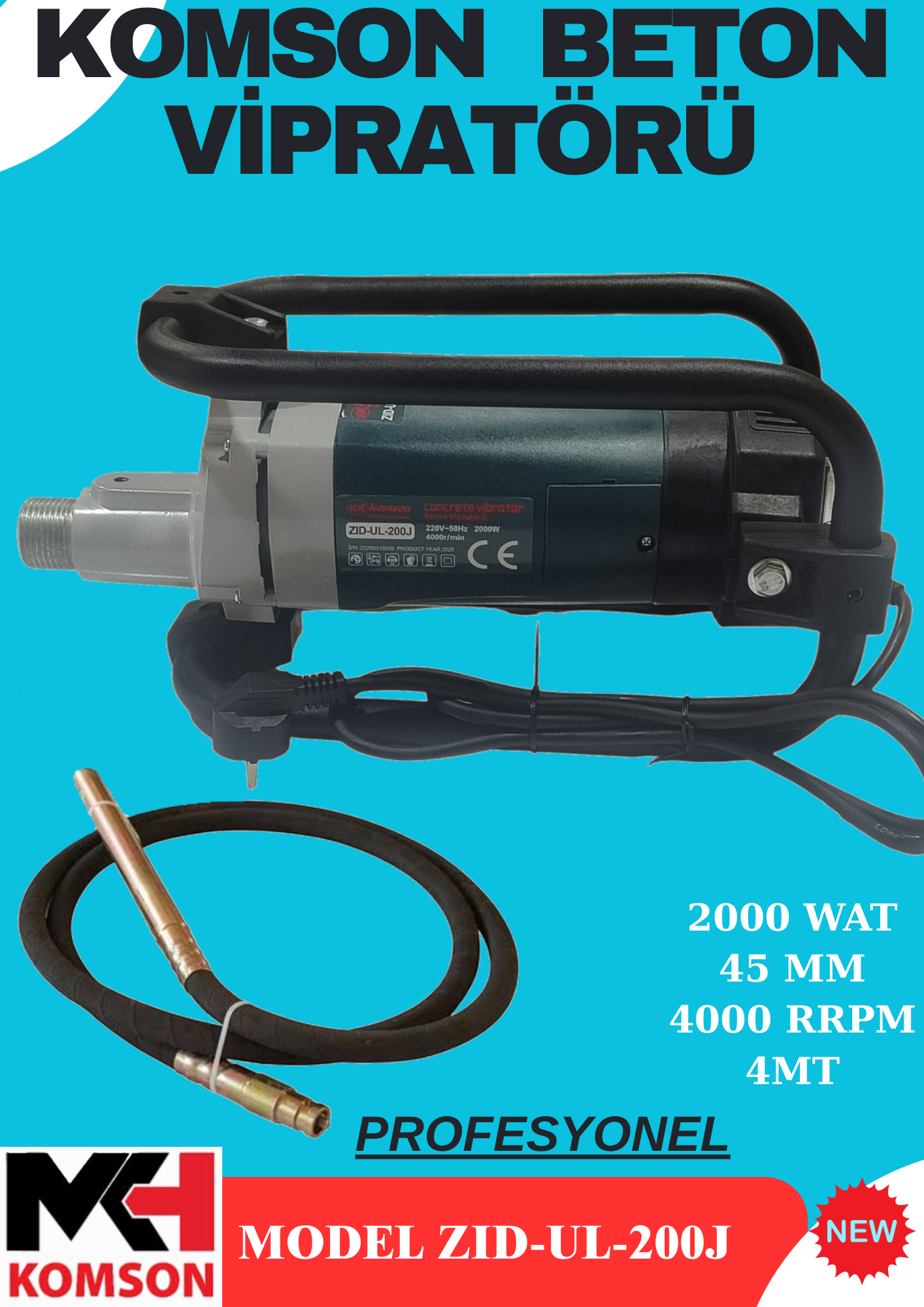 komson beton vibratörü hortumlu